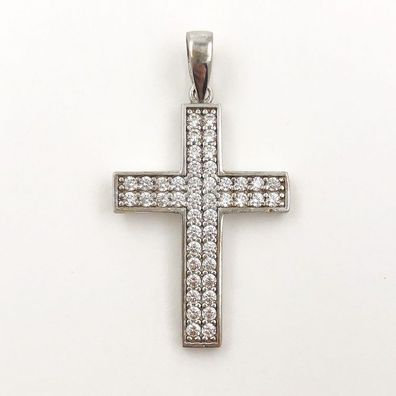 Silber Kreuz Anhänger aus 925er Silber mit Zirkonia - rhodiniert