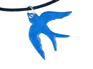 Emaille Schwalbe Kette Miniblings Halskette Schwalbenkette Vogel Lederband blau Leder