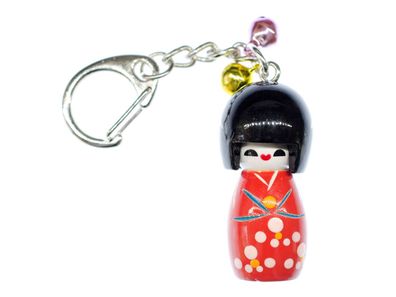 Geisha Schlüsselanhänger Miniblings Puppe Püppchen Holz Asien Doll rot Kokeshi