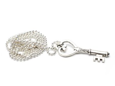 Schlüssel Kette Halskette Miniblings 80cm Key Schlüsselkette Herz versilbert
