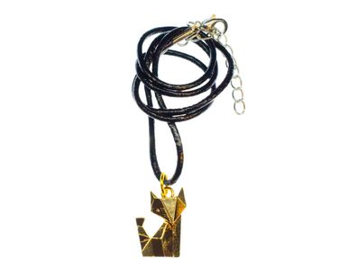 Fuchs Kette Halskette Miniblings 45cm Lederband Leder Origami Katze gold Lederkette