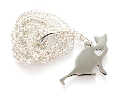 Katze Kette Halskette Miniblings 45cm Kätzchen Kater Katzenkette Herz Edelstahl
