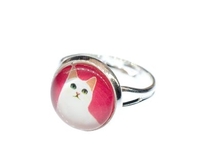 Katzenkopf Ring Miniblings silber Tierkopf Katze Kätzchen rosa silber schlicht