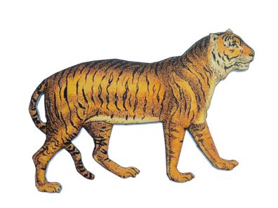 Tiger Brosche Miniblings Anstecknadel Holz bedruckt Tier Raubtier Asien