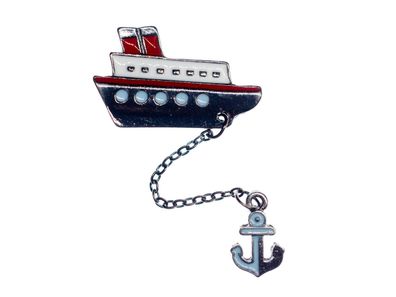 Boot Anker emailliert Brosche Miniblings Metall Schiff Schifffahrt Kapitän Meer