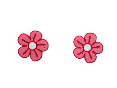 Rote Blume Ohrstecker Miniblings Stecker Ohrringe Blümchen Blumen flach rot