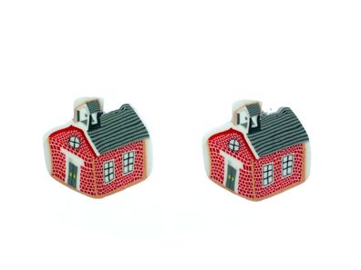 Haus Ohrstecker Miniblings Stecker Ohrringe Häuschen Ziegelhaus Backsteinhaus