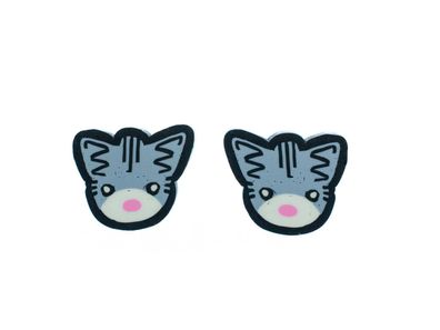 Katzenkopf grau Ohrstecker Miniblings Stecker Ohrringe Katze Katzen Kätzchen