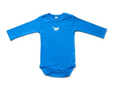 Baby Body Langarm Miniblings Handarbeit handbedruckt Tier blau Fuchs Gr. 62/68