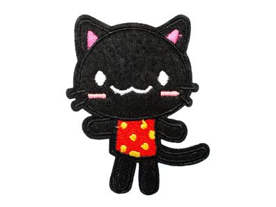 Katze Kawaii kindlich Tuch rot Bügelbild Aufnäher Aufbügler Miniblings 77x50mm