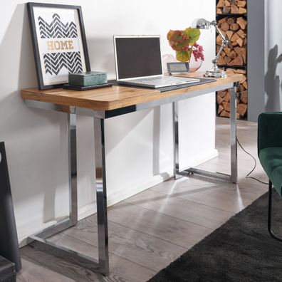 Wohnling Schreibtisch 140 cm Holz Metall Computertisch Chrom Tisch Büro Modern