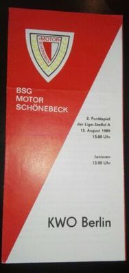 Programm 13.8.89 Motor Schönebeck KWO Berlin Kabelwerk DDR Liga Magdeburg Union
