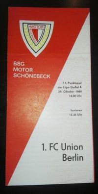 Programm 29.10.89 Motor Schönebeck 1. FC Union Berlin DDR Liga Magdeburg Eisern