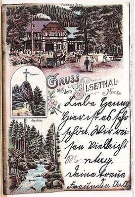65576 Ak Lithographie Gruß aus dem Ilsethal Harz 1898