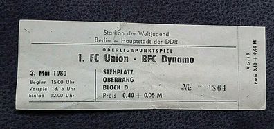 Ticket 3.5.1980 1. FC Union Berlin BFC Dynamo Berlin DDR Oberliga Eintrittskarte