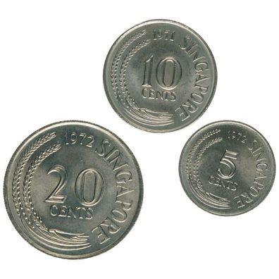 Singapore Lot 5 Cent1972, 10 Cent 1971, 20 Cent 1972 A20119