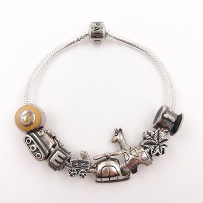 Armband aus 925er Silber mit Teil Emaille - 8 Charms