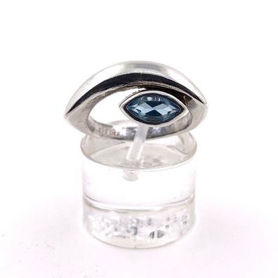 Designer Ring aus 925er Silber mit Blau Topas Gr 53 EU