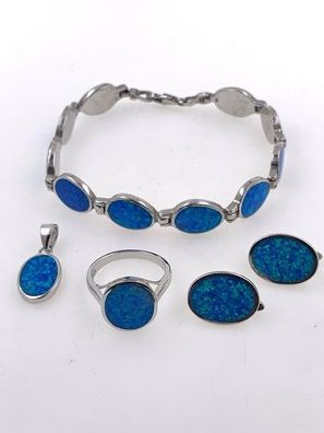 Set - Armband, Ohrringe, Anhänger und Ring aus 925er Silber mit Opal Triplett