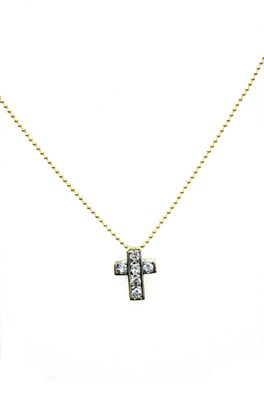 Kreuz mit Kette aus 750er Gelbgold mit Zirkonia