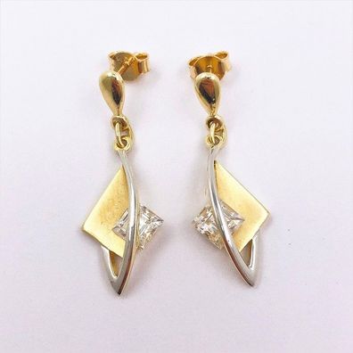 Designer Ohrringe aus 9 kt Gelb- und Weißgold mit Zirkonia