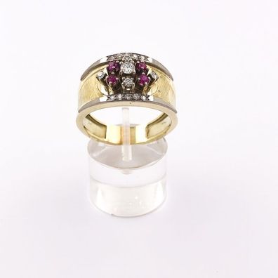 Damen Ring aus 14 kt Gelb- und Weißgold mit 0.50 ct Diamanten und 0.20 ct Rubinen ...