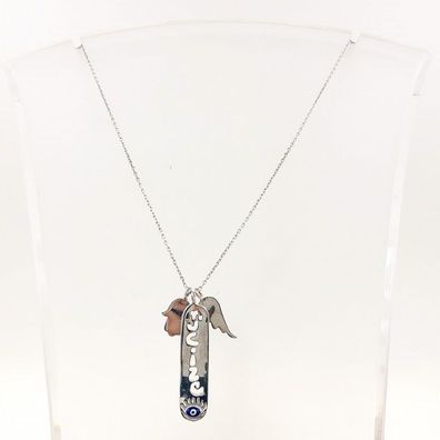 Halskette mit "Mucize" Anhänger, Fatima Hand und Engelsflügel aus 925er Silber