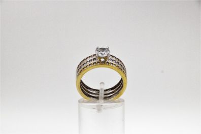 Tricolor-Ring aus vergoldetem Silber mit Zirkonen - Gr.57
