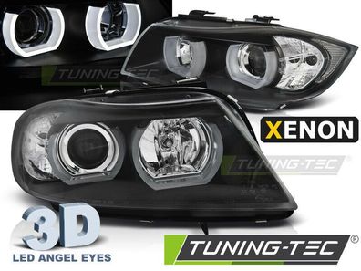 BMW E90, LED 3D U-Type Angel Eyes Xenon Scheinwerfer Ringe LED Schwarz.2005-2008