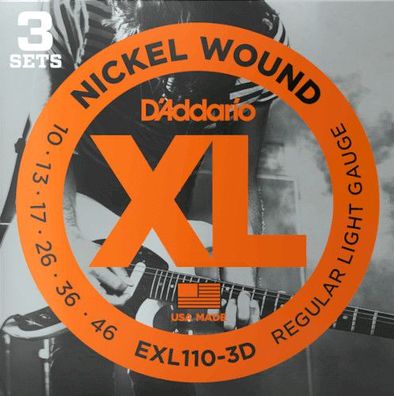D'Addario EXL110-3D - regular light (010-046) - 3er Pack - Saiten für E-Gitarre