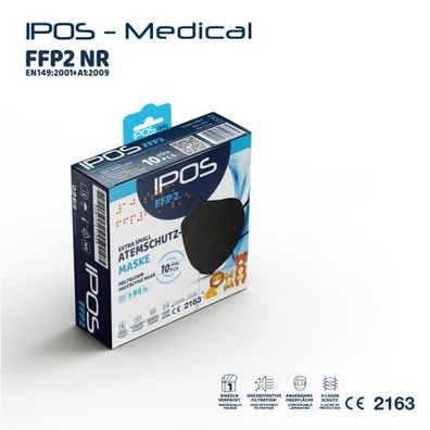 10er Box IPOS-FFP2 Extra Small schwarz Atemschutzmaske (EINZELVERPACKT)