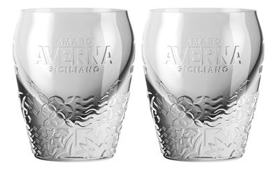 Averna Shotglas - 2er Set Glas neues Design / Tumbler mit Muster und 2cm Eichun