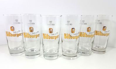 Bitburger Gläser-Set - 6x Biergläser Glas Willibecher geeicht 0,25L