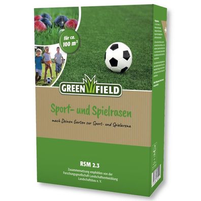 Greenfield Sportrasen und Spielrasen 2kg Gras Samen Rasen Sport Familie Robust