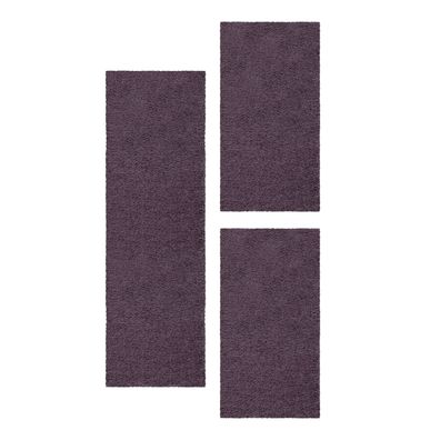 Hochflor Shaggy Set Teppich Bettumrandung Läufer Set Soft Flor 3 Teile Violet
