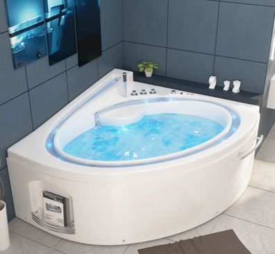 Luxus Whirlpool Badewanne Havanna Profi 165x148 cm mit LED Bachlauf Heizung Ozon weiß