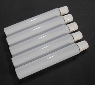 5 Stück Leertuben aus Aluminium weiß lackiert, Volumen 8 ml, Masse: 13,5 x 75 mm