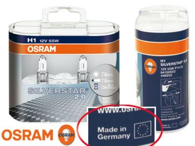Osram H1 Silverstar 2.0 Glühbirnen Leuchtmittel / Birne 55 Watt Xenon Look Lampe