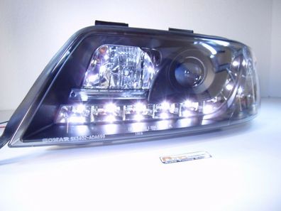 Audi A6 4B 5C Scheinwerfer LED Tagfahrlicht Optik, schwarz + europw. zugel.1997-1999