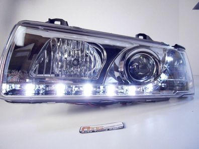 BMW E36 Limousine Scheinwerfer mit LED Tagfahrlicht europaweit zugel. Chrom 90-99