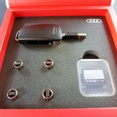 Audi Geschenk Box/ Set=USB Stick 8GB Speicher + Ventil Kappen+ SDHC Speicherkarte