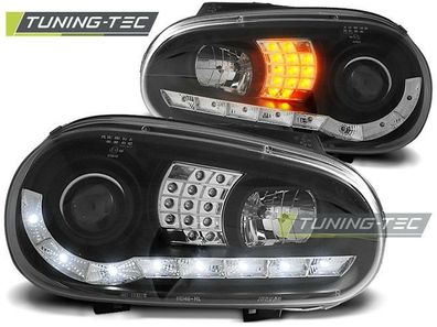 VW Golf 4 Scheinwerfer LED Tagfahrlicht Optik + LED Blinker. Schwarz Bj.1997-2004