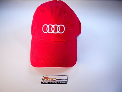 Audi Baseball Cap, Mütze, Basecap Capy Schirm Mütze Rot , Logo Ringe in Weiß