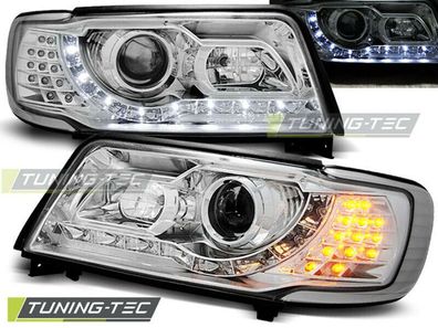 Audi 100 C4 Scheinwerfer LED Tagfahrlicht Optik mit LED Blinker, Chrom 1990-1994