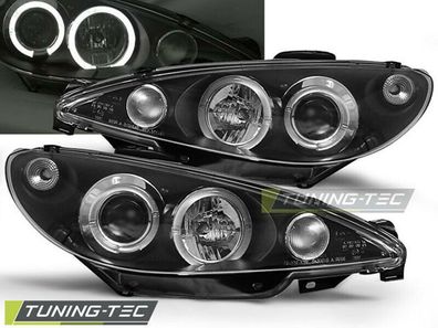 Peugeot 206 Angeleyes Scheinwerfer + LED Ringe, Schwarz Bj1999-2007 Europaw. zu