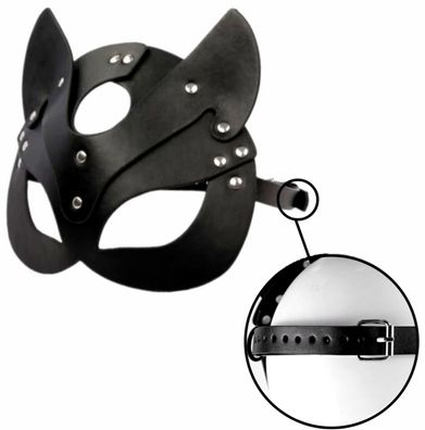 Damen Katzenmaske mit Katzenohren Schwarz Katzen Fetisch BDSM Maske Verstellbar