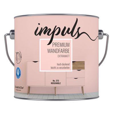 IMPULS Premium Trend Wandfarbe 2,5L Rosenholz rosa extra matt Farbe Innenfarbe
