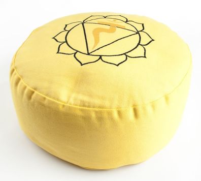 Meditationskissen OM 3. Chakra Buchweizen gelb &Oslash; 35 cm Sitzkissen Yogakissen