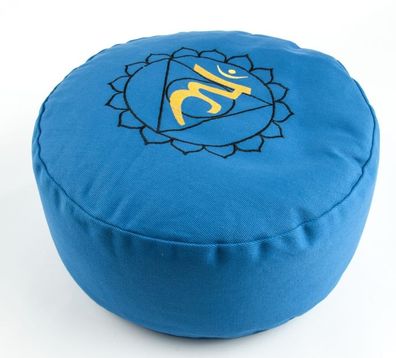 Meditationskissen OM 5. Chakra Buchweizen blau &Oslash; 35 cm Sitzkissen Yogakissen