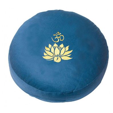 Meditationskissen OM LOTUS blau Dinkelspelz D: 35 cm Yogakissen Sitzkissen